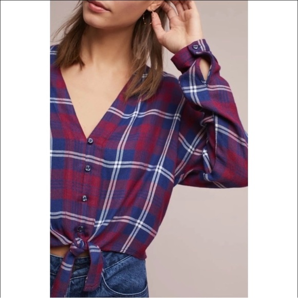 Rails Sloane Tie Waist Button Shirt Top Size Small Red Blue White Plaid - Picture 1 of 10